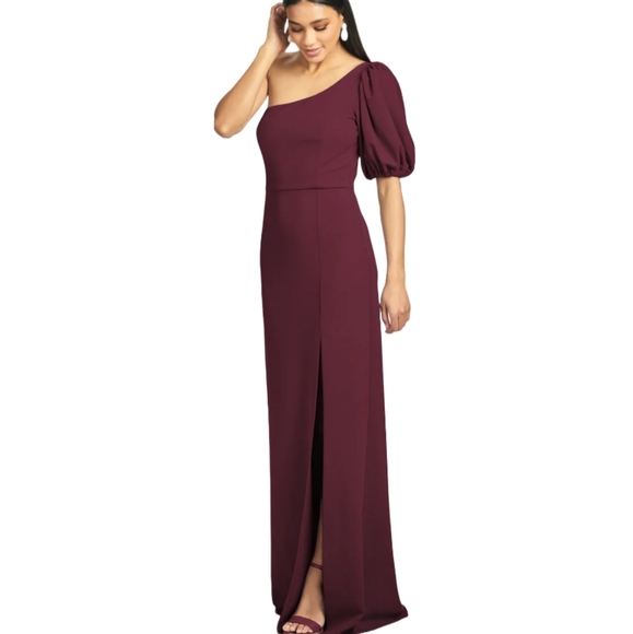 Sachin & Babi Nadia 4-Way Stretch Crepe One Shoulder Gown in Deep Wine - Picture 5 of 11